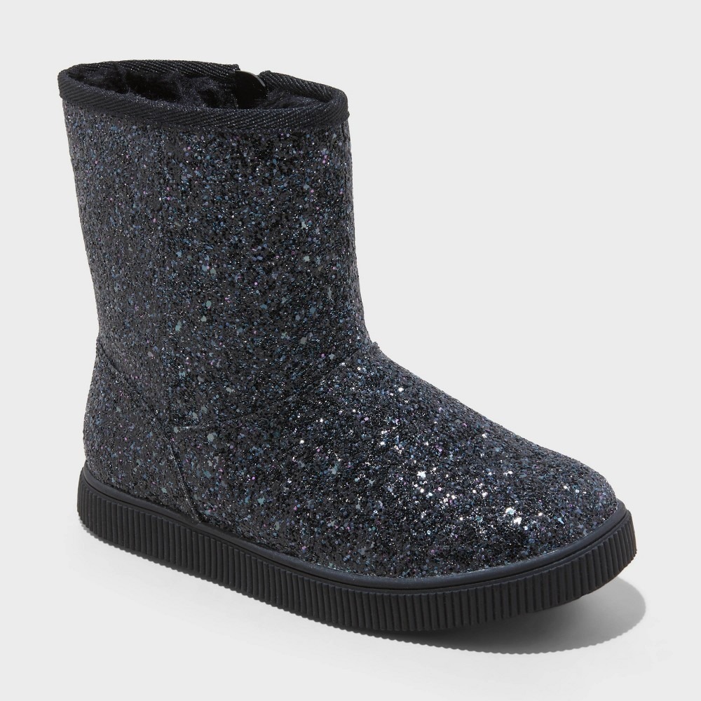 Cat & Jack Holland Glitter Faux Fur Boots Kids 13 Black NWT